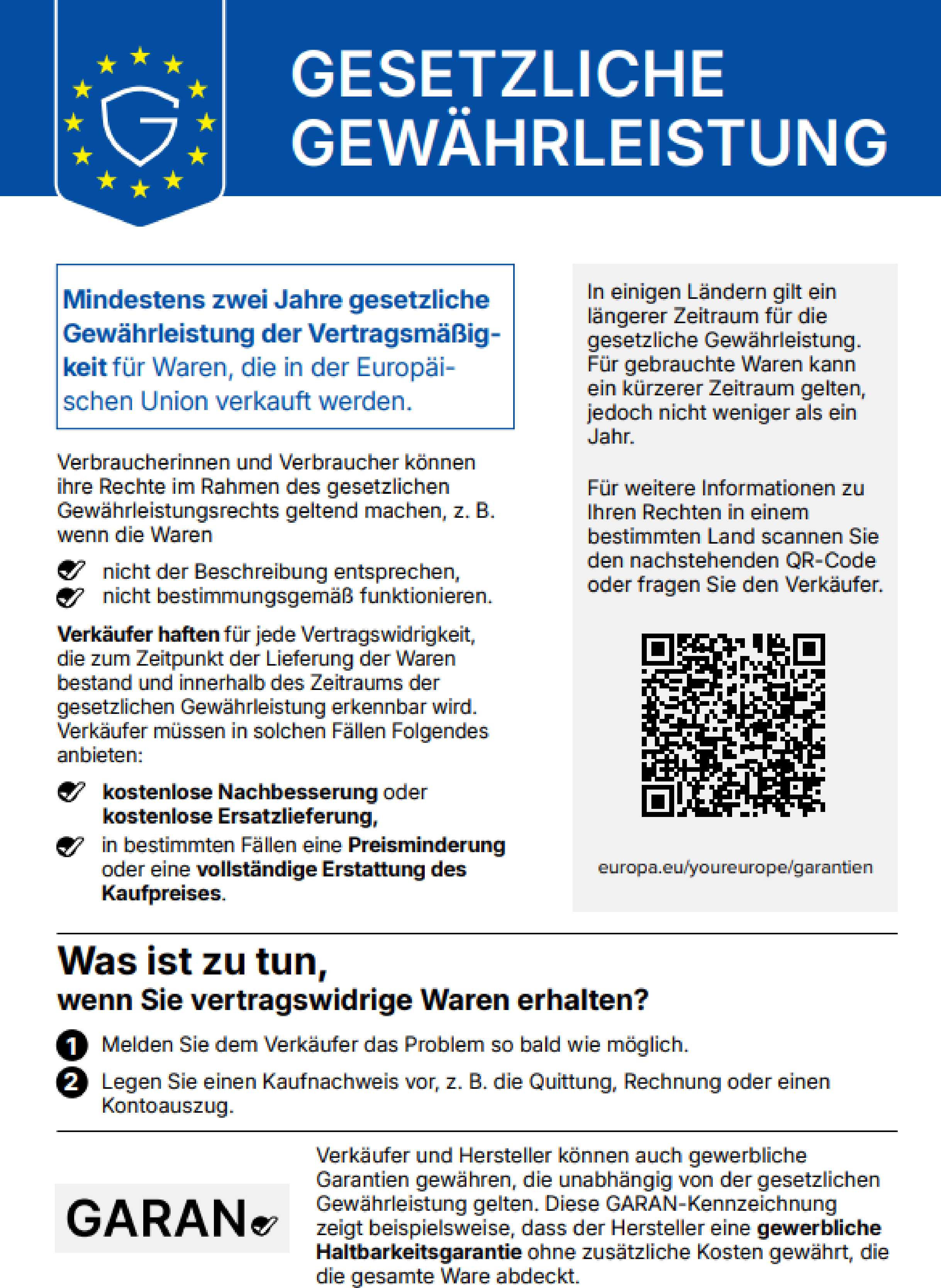 Harmonisierte EU-Mitteilung über das gesetzliche Gewährleistungsrecht